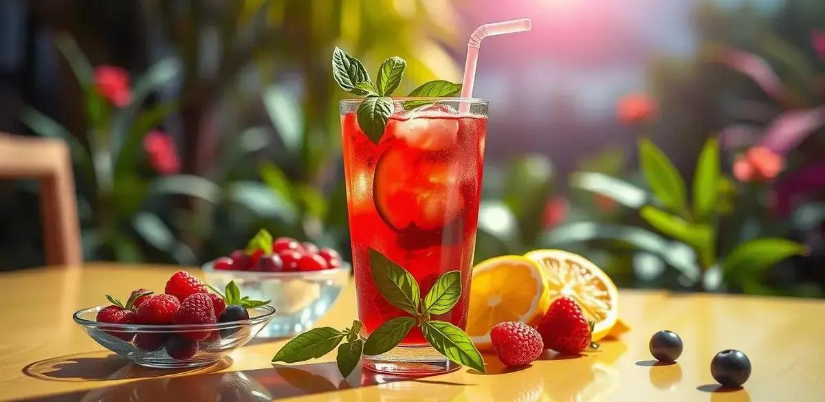 Ingredientes da Vodka com soda de frutas vermelhas e manjericão