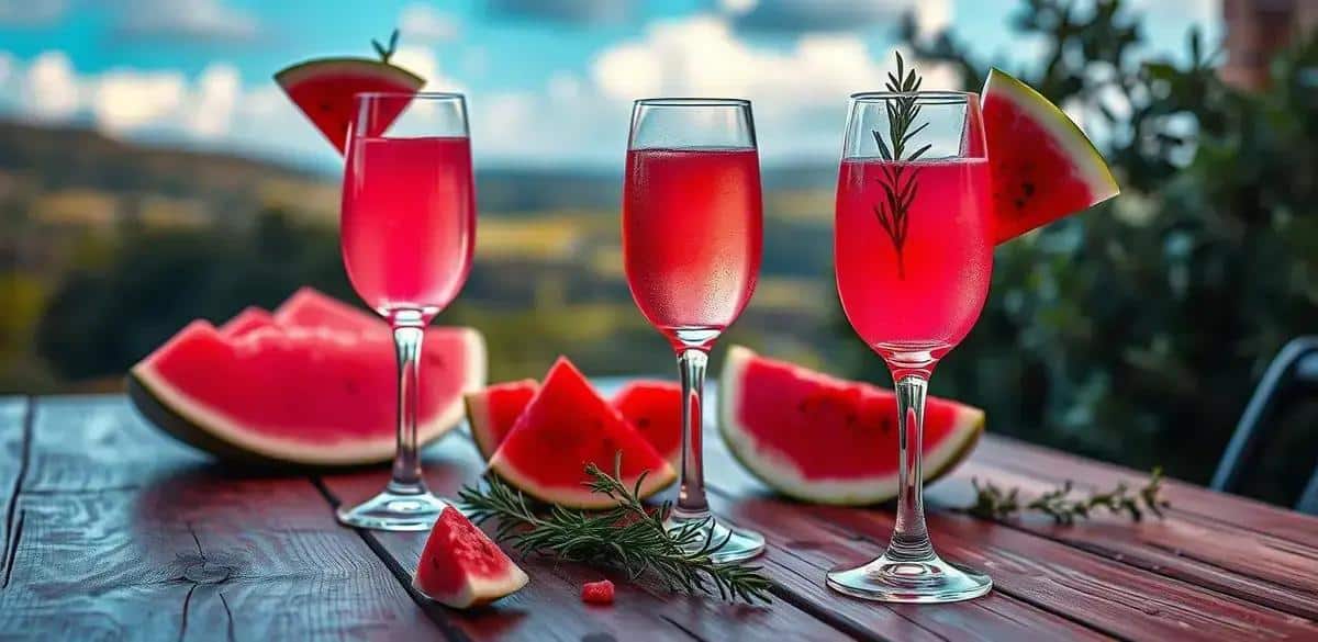 Ingredientes do drink de pisco com suco de melancia e alecrim