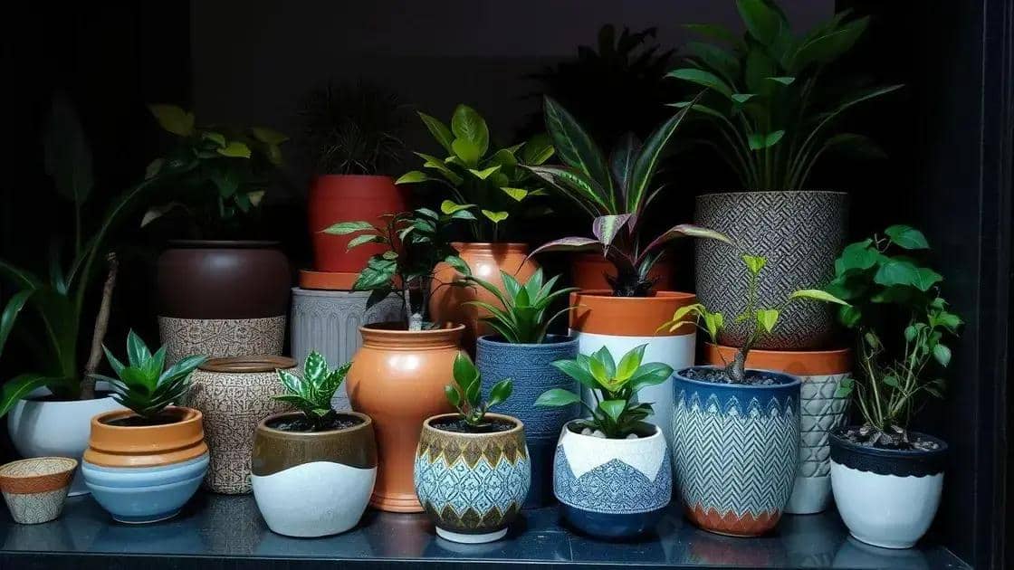 Vasos decorativos que realçam plantas em locais escuros