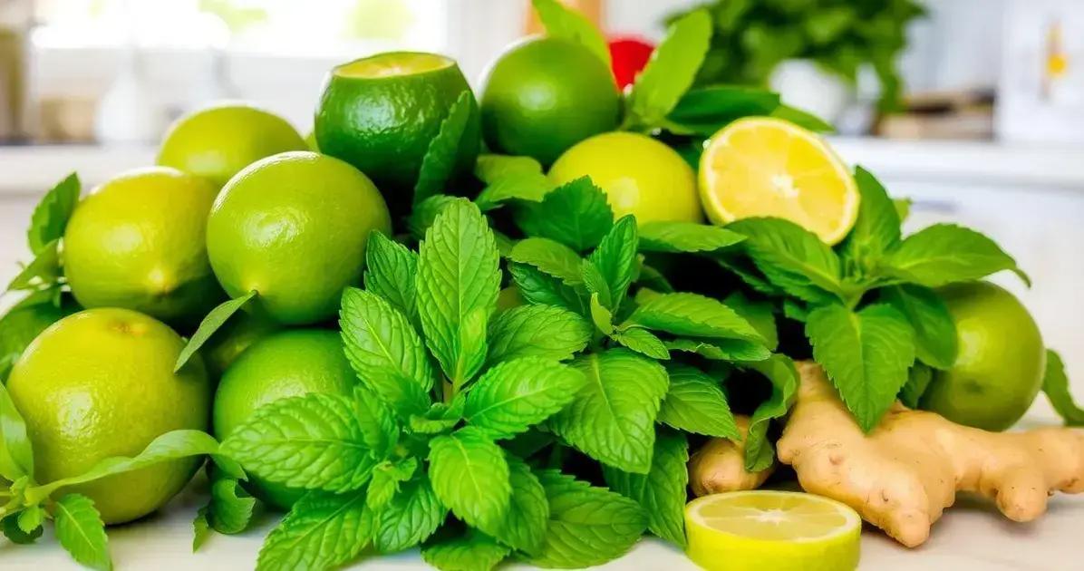 Ingredientes para Refrigerante de Limão com Hortelã e Gengibre