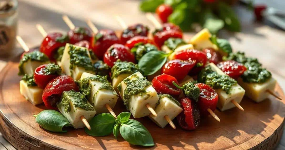 No momento, você está visualizando Espetinhos de Queijo com Manjericão e Tomate Seco: Uma Delícia de Verão