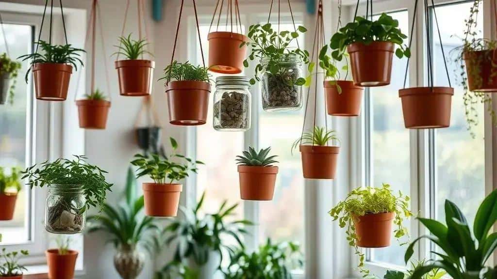 Como otimizar espaço com flores em vasos pendurados