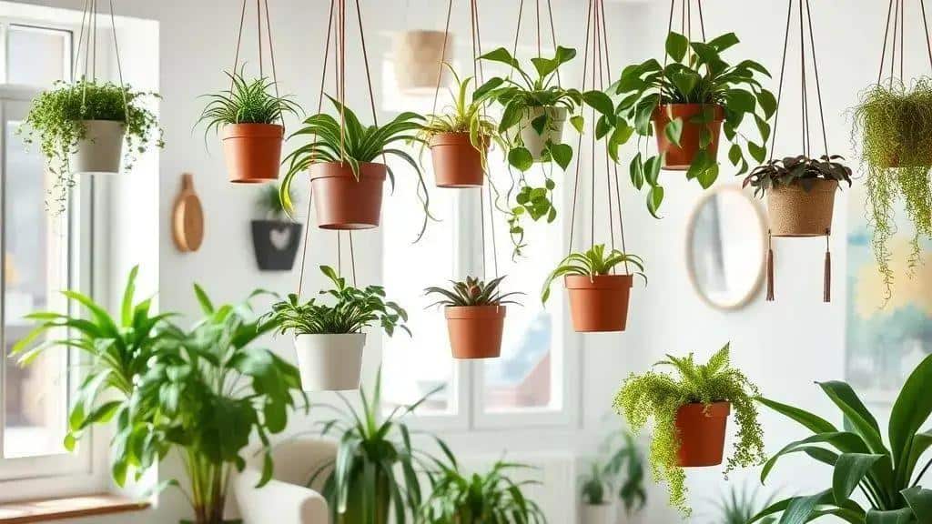 como usar plantas suspensas para maximizar espaço